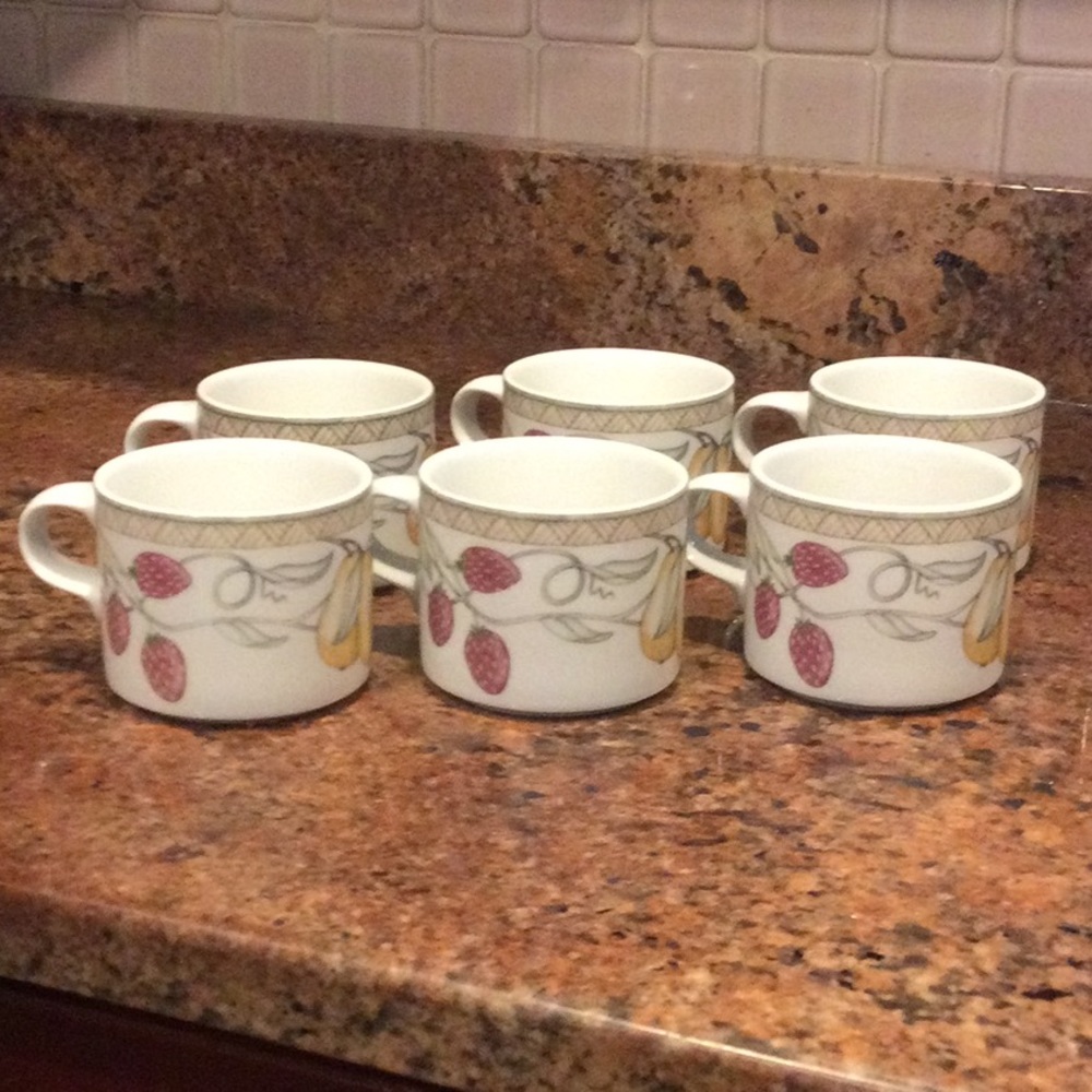 DANSK MUGS/COFFEE CUPS UMBRIAN FRUITS SET OF 6 MADE IN PORTUGAL